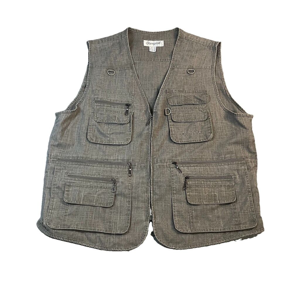 OlympinA Fishing Hunting Tactical Gorpcore Utility Vest Gray Mens Size 2XL